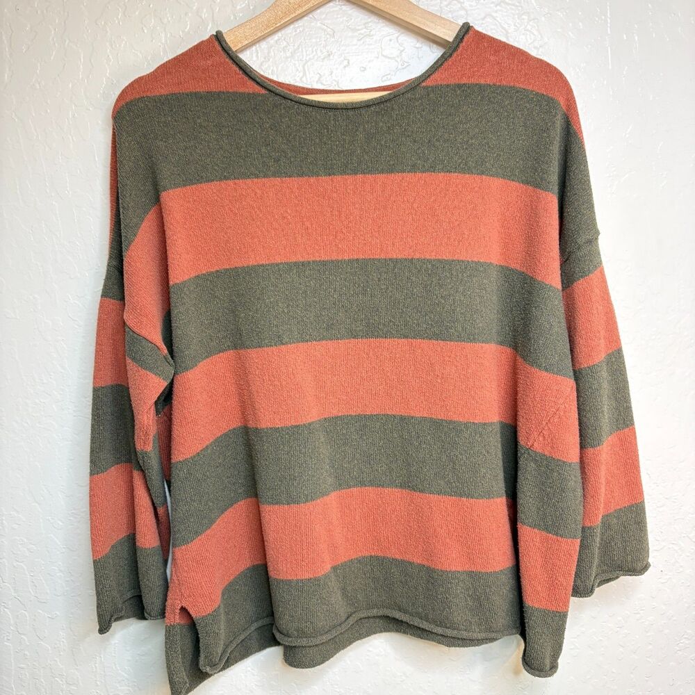 GUDRUN SJODEN Dull Red Gray Sweater Womens Size Large Cozy Winter